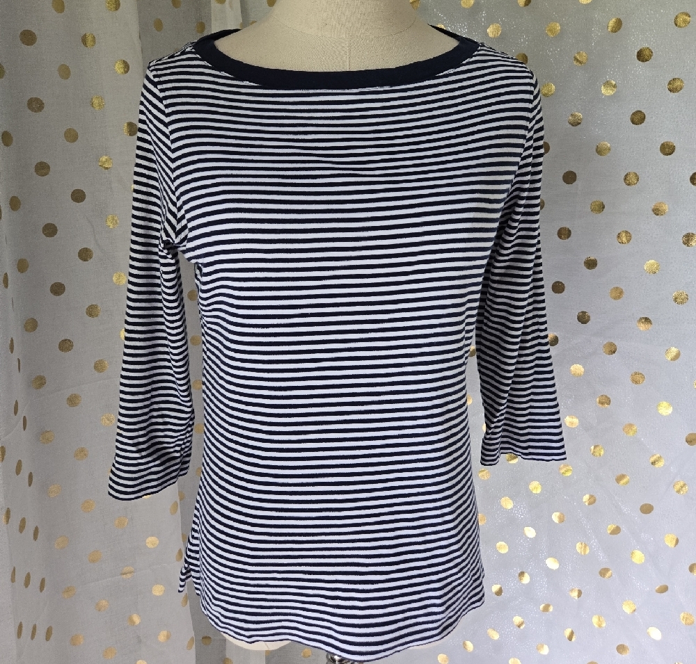 Brooks Brothers 346 Navy And White Striped Nautical Boat Neck Top Sz S